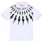 Boys White Thunderbolt Printed Polo, 1, hi-res