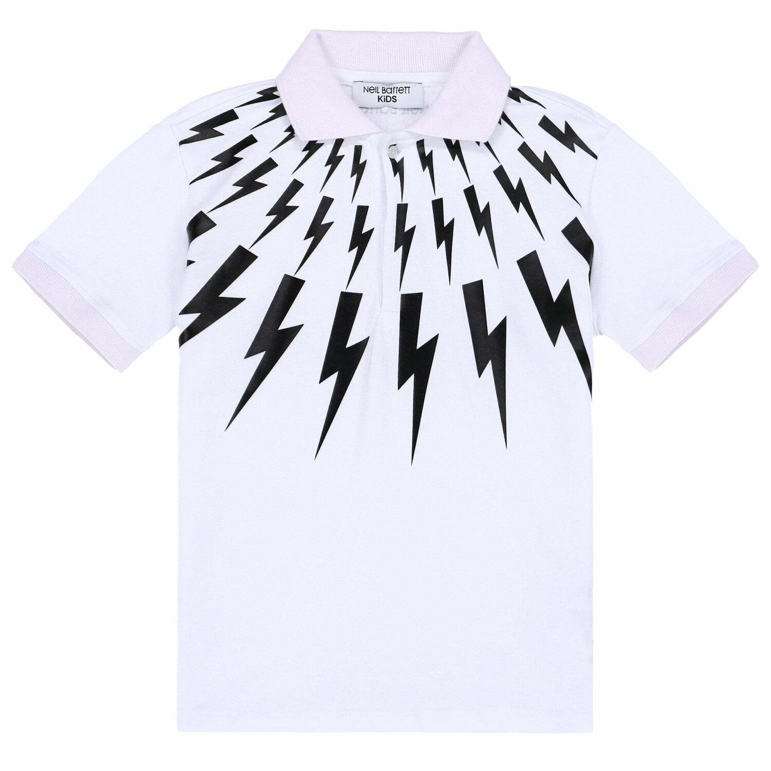 Boys White Thunderbolt Printed Polo, 1, hi-res
