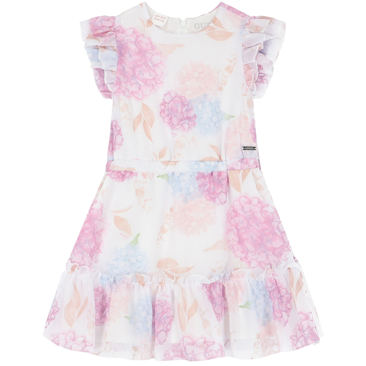 Girls White Floral Dress, 1, hi-res