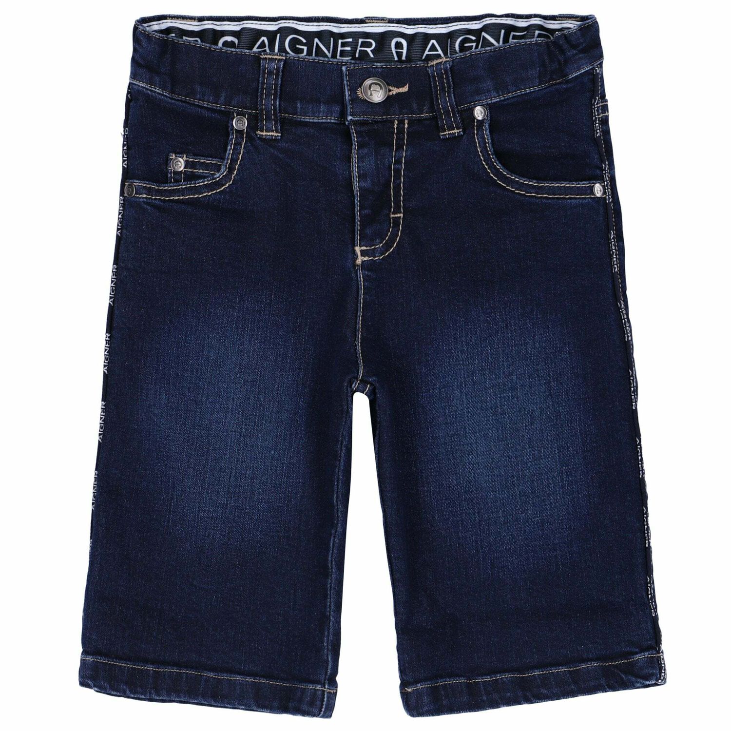 Boys Blue Denim Logo Shorts, 1, hi-res