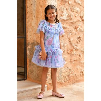 Girls Blue Floral Tulle Dress