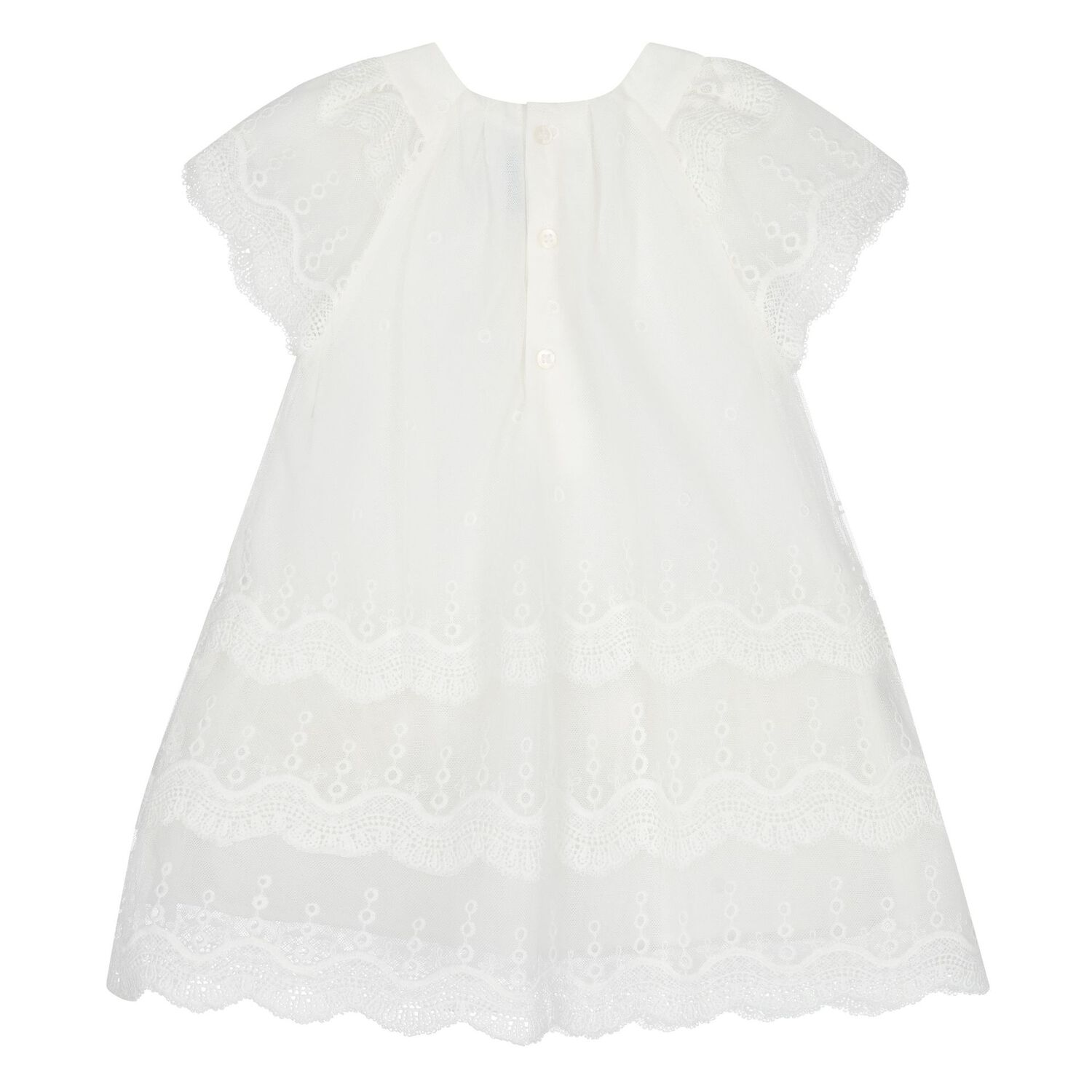 Younger Girls Ivory Embroidered Tulle Dress, 3, hi-res