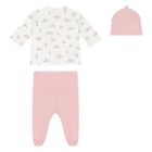 Baby Girls Ivory & Pink Bear Babysuit & Hat Gift Set, 2, hi-res