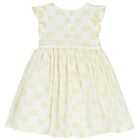 Younger Girls Ivory & Gold Logo Dress, 1, hi-res