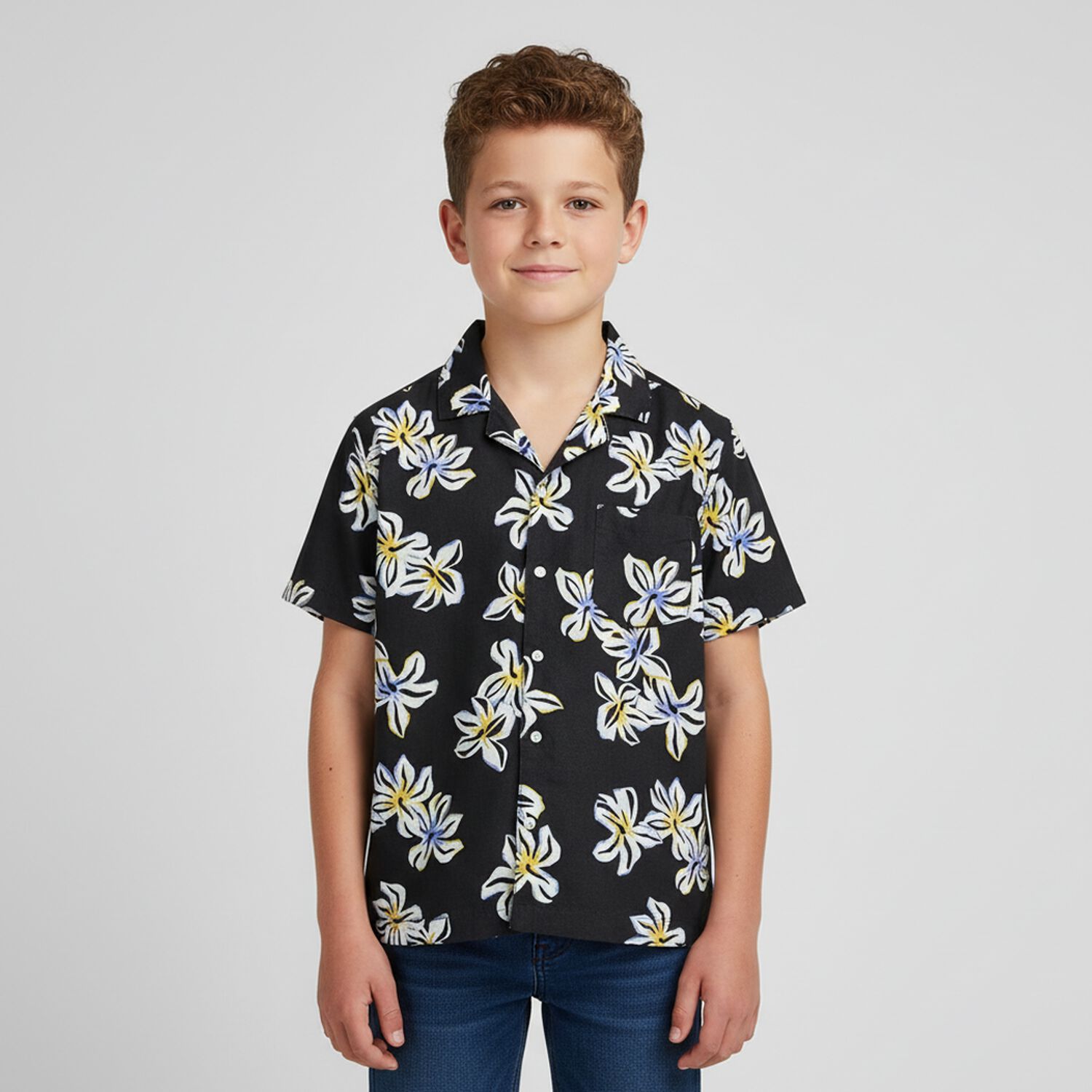 Boys Black & Ivory Floral Shirt, 1, hi-res image number null