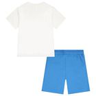 Boys White & Blue Shark Shorts Set, 1, hi-res