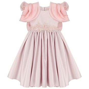 Girls Mirana Pink 3D Rose Sleeve Tulle Dress