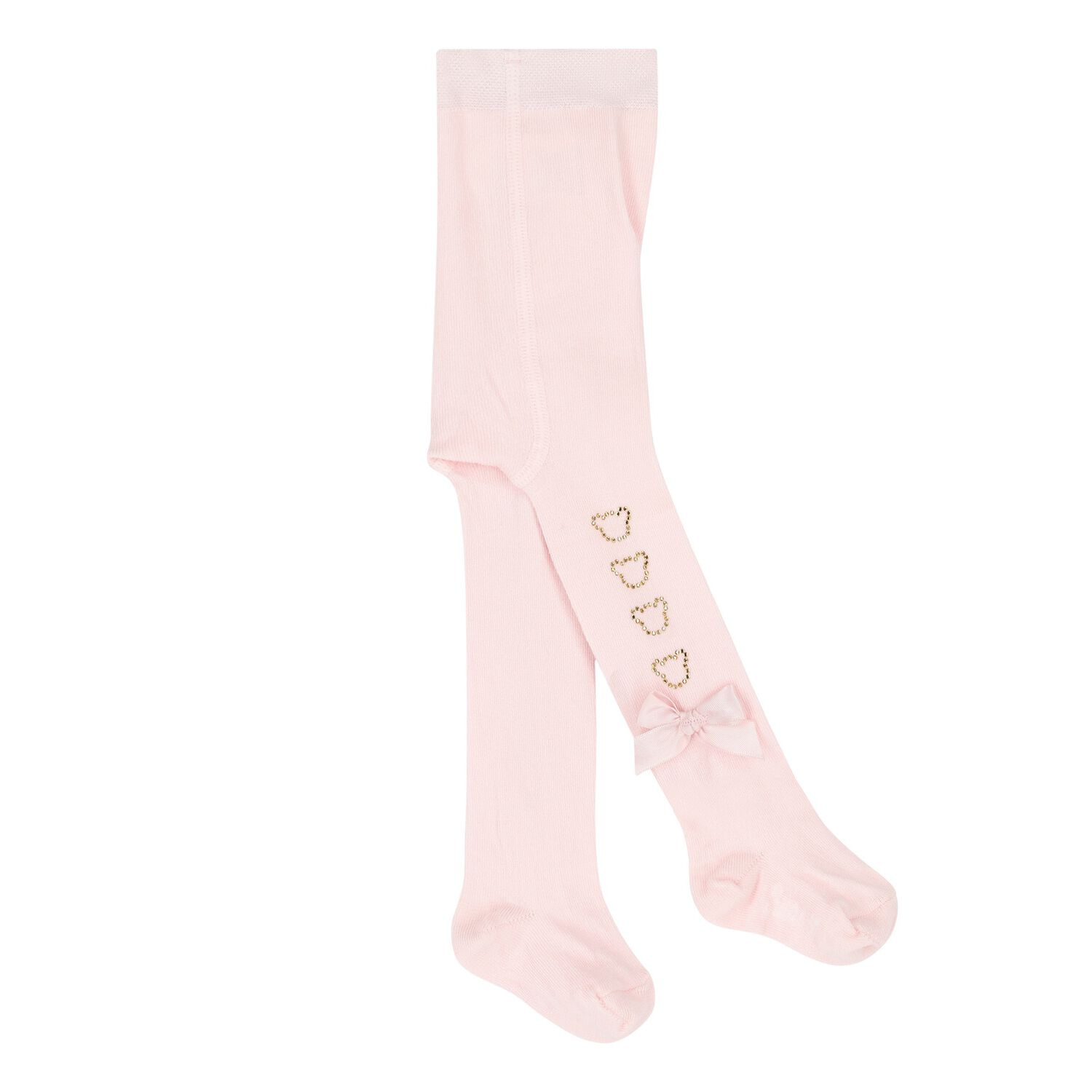 Baby Girls Pink Teddy Bear Tights, 1, hi-res