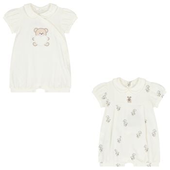 Baby Girls Ivory Rompers ( 2-Pack )