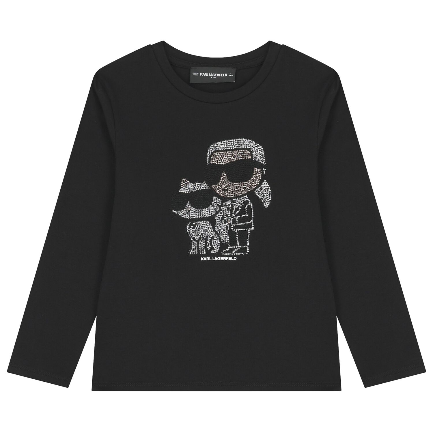 Girls Black Ikonik Karl & Choupette Long Sleeve Top, 1, hi-res