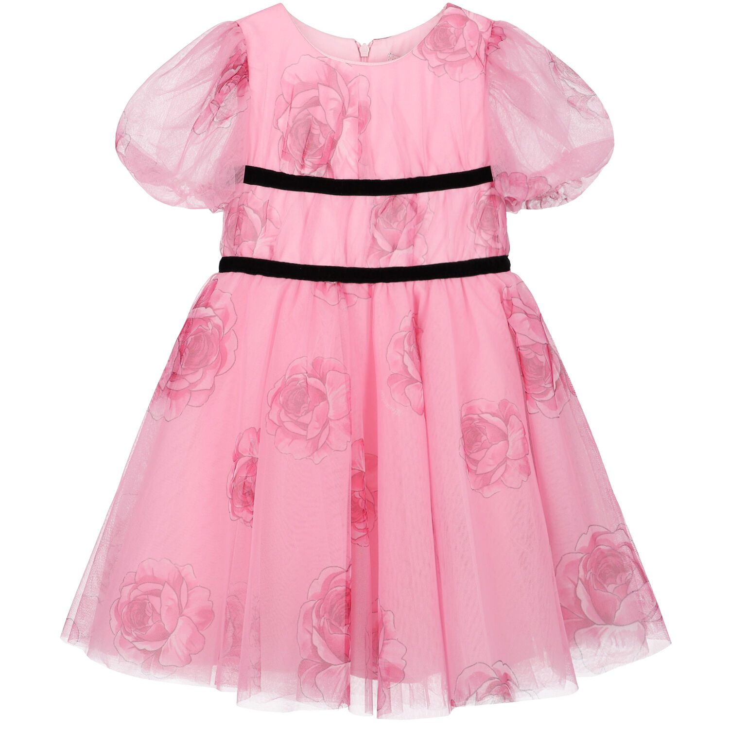 Girls Pink Roses Tulle Dress, 1, hi-res
