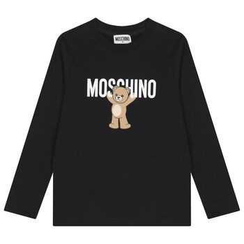 Black Teddy Bear Logo Long Sleeve Top