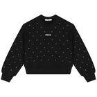 Girls Black Logo Embellished Sweatshirt, 1, hi-res