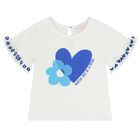 Girls White & Blue Flower & Heart Shorts Set, 1, hi-res