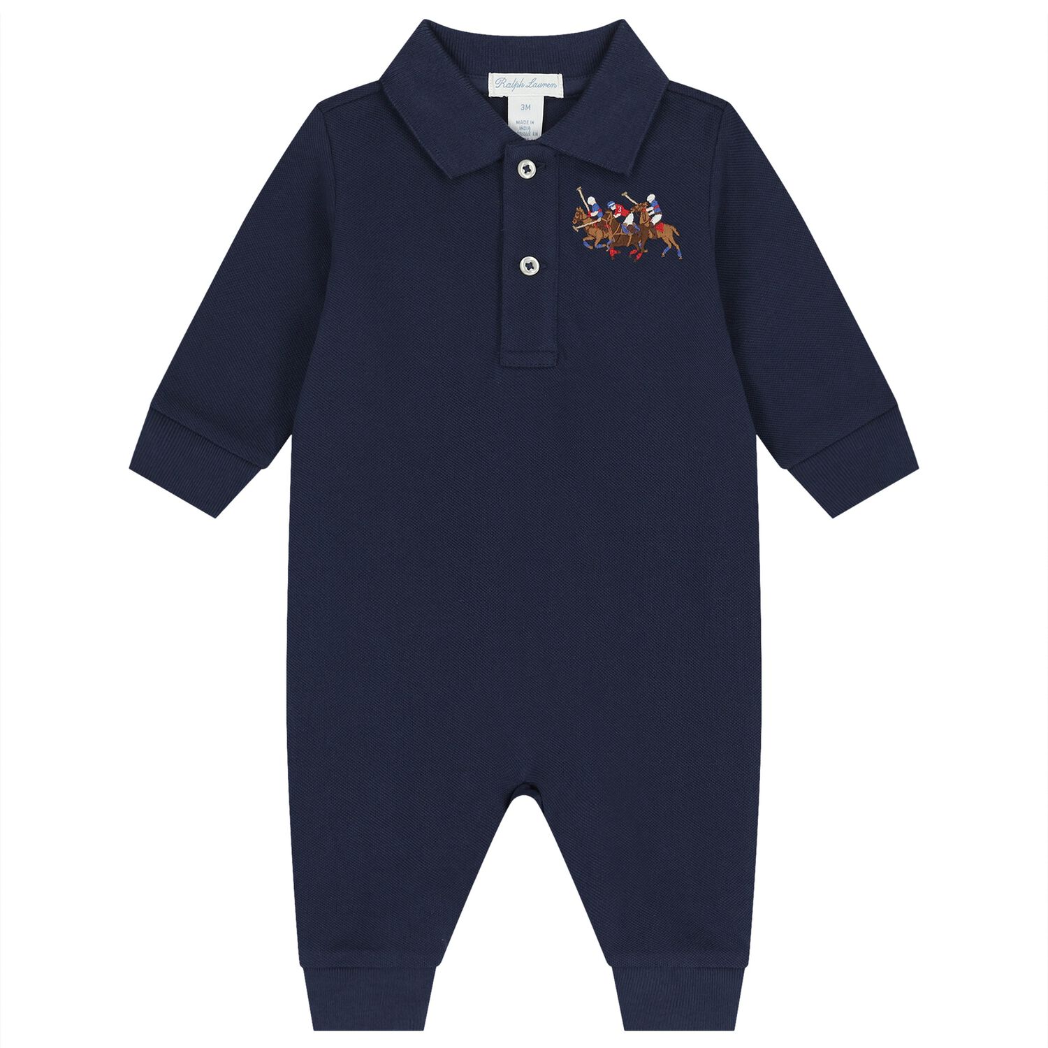 Baby Boys Navy Blue Pony Logo Romper, 1, hi-res