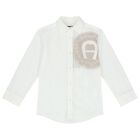 Boys White & Beige Logo Shirt, 1, hi-res