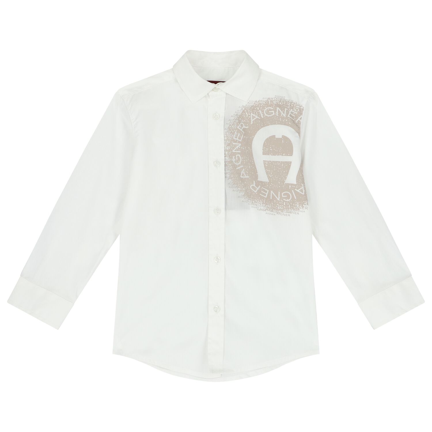 Boys White & Beige Logo Shirt, 1, hi-res