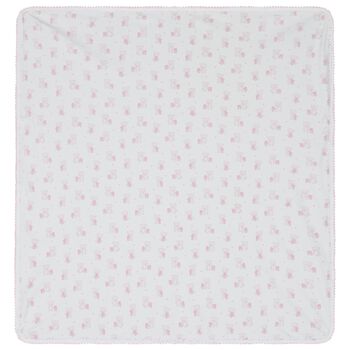 Baby Girls White & Pink Teddy Bear Reversible Blanket