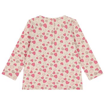 Younger Girls Beige Hearts Long Sleeve Top