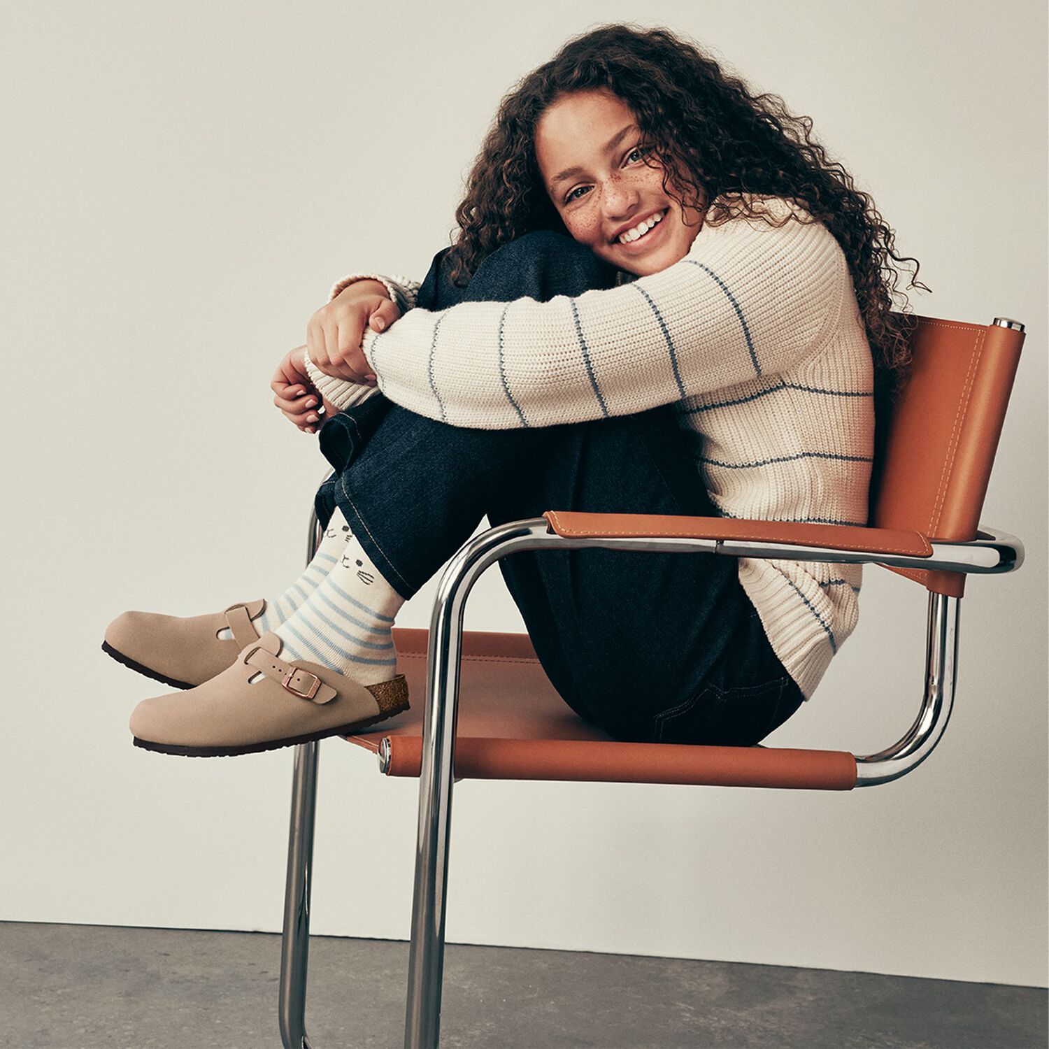 Girls Beige Logo Leather Clog , 1, hi-res