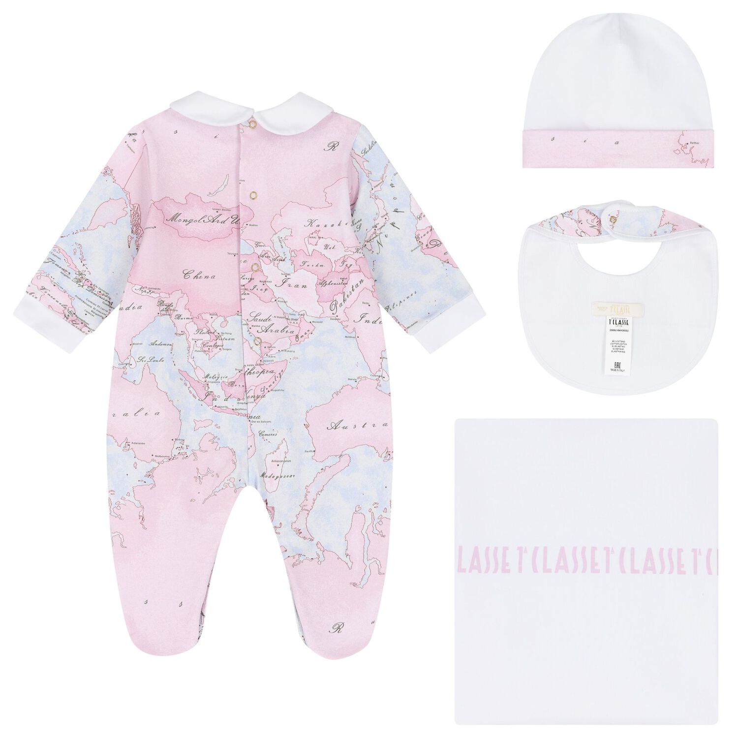 Baby Girls White & Pink Geo Map Babygrow Gift Set, 3, hi-res