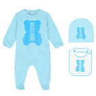Blue Teddy Logo Babygrow, Hat & Bib Gift Set, 2, hi-res