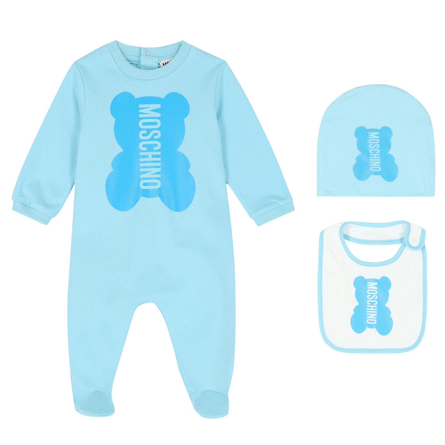 Blue Teddy Logo Babygrow, Hat & Bib Gift Set, 2, hi-res