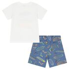 Boys White & Blue Surf Board Shorts Set, 2, hi-res