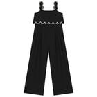 Girls Black Scalloped Wide Leg Trousers Set, 1, hi-res