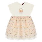 Younger Girls Ivory & Pink Logo Dress, 1, hi-res