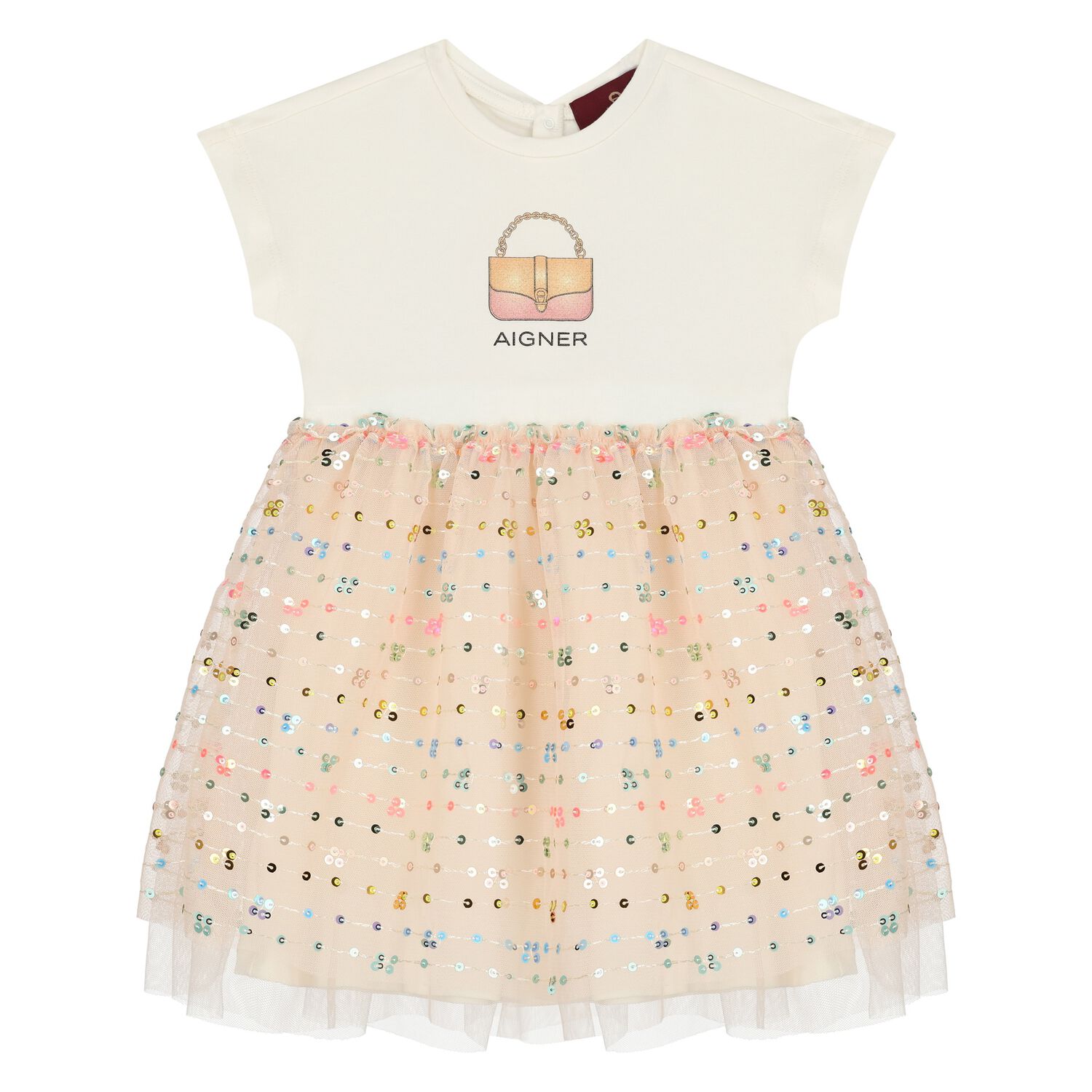 Younger Girls Ivory & Pink Logo Dress, 1, hi-res image number null