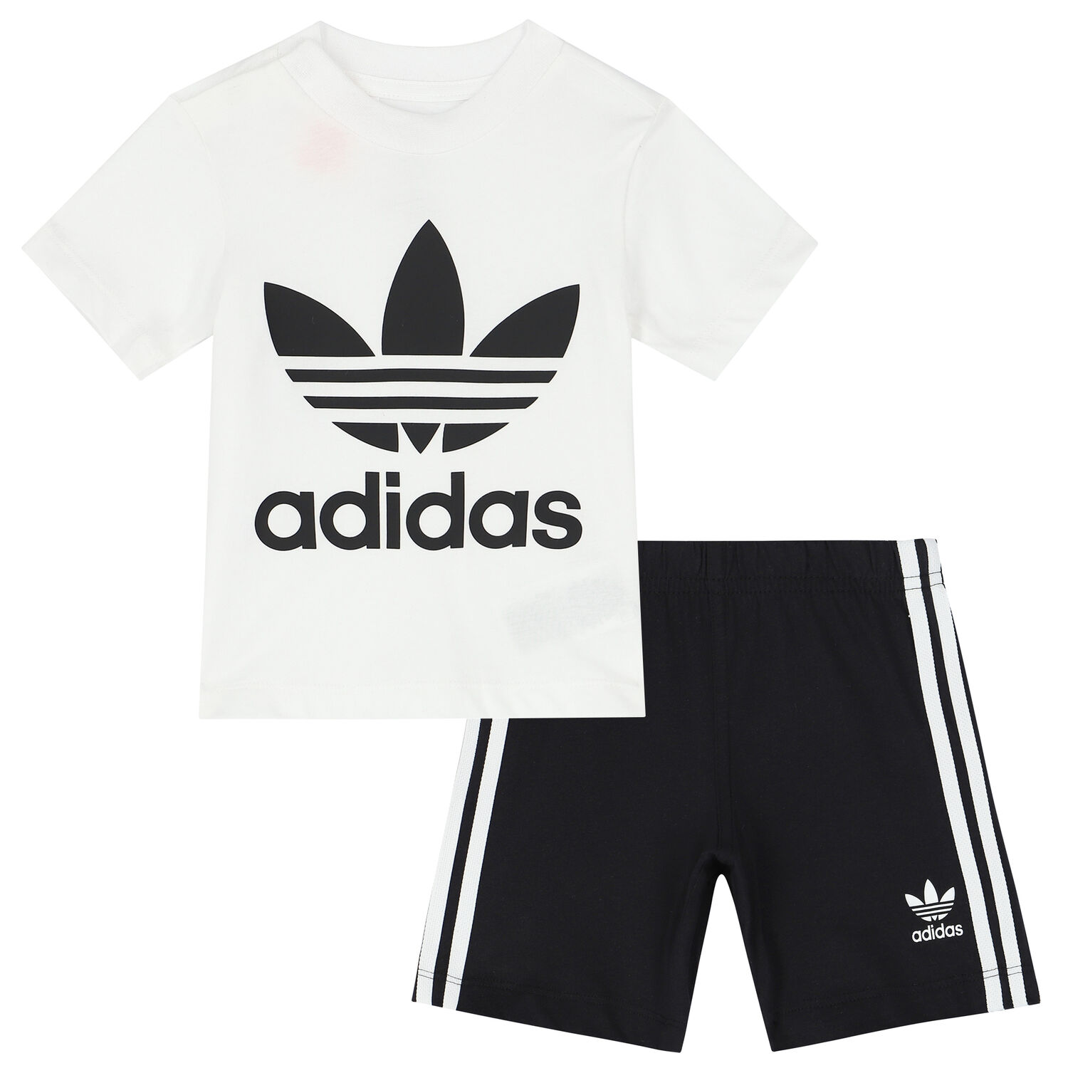 Younger Boys White & Black Logo Shorts Set, 1, hi-res