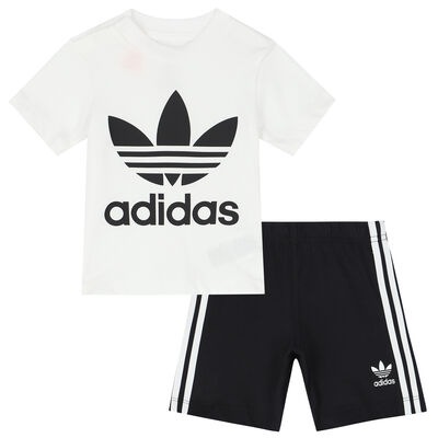 Younger Boys White & Black Logo Shorts Set
