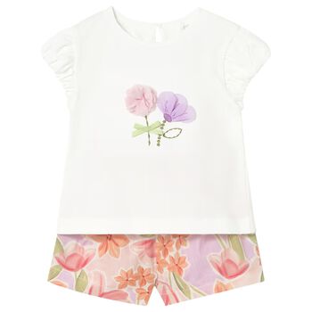 Younger Girls Ivory & Lilac Floral Shorts Set