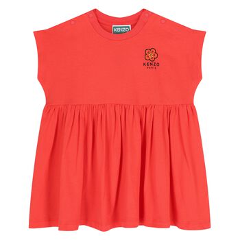 Younger Girls Red Boke Flower Dress