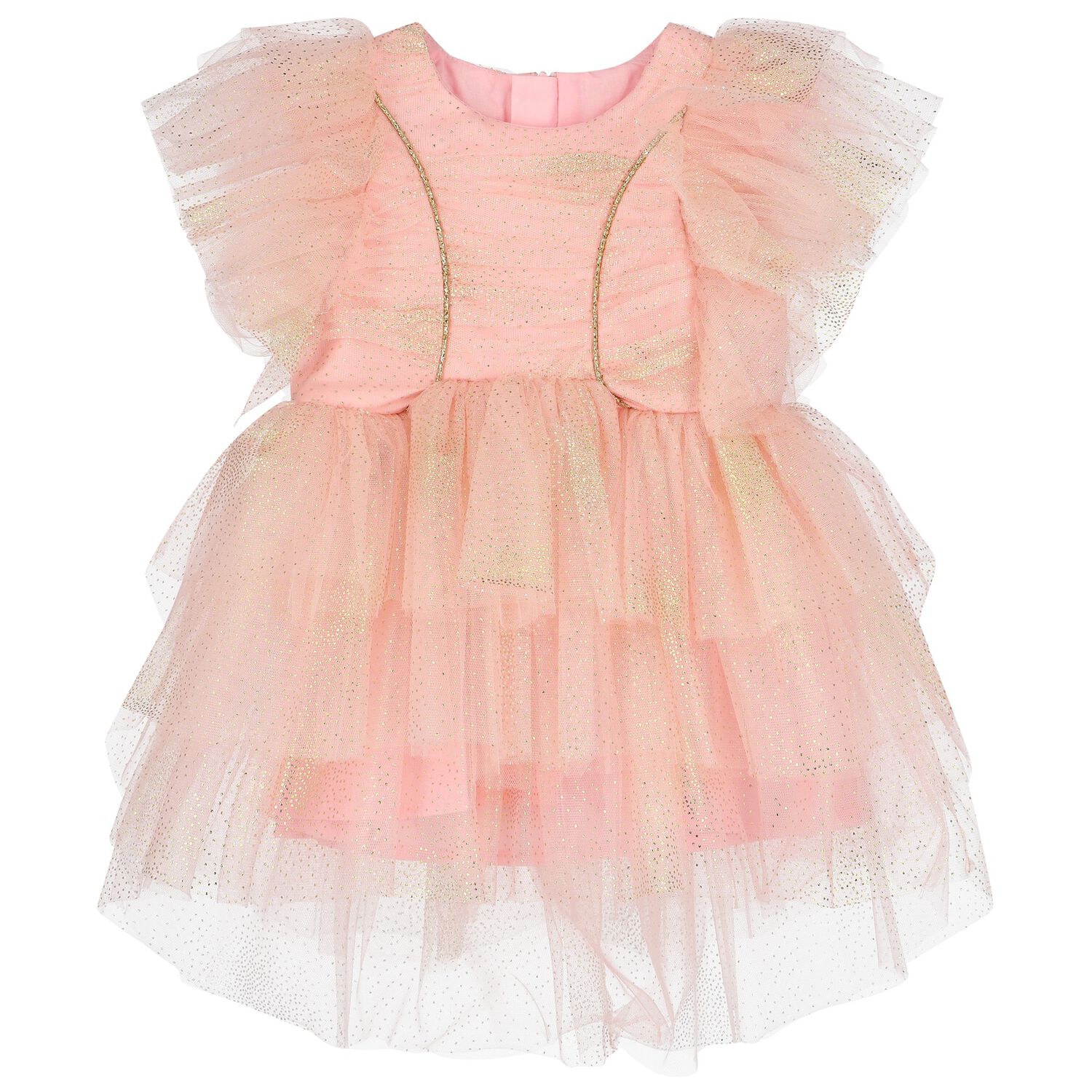 Younger Girls Pink Tiered Tulle Dress, 1, hi-res image number null