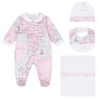 Baby Girls White & Pink Geo Map Babygrow Gift Set, 3, hi-res