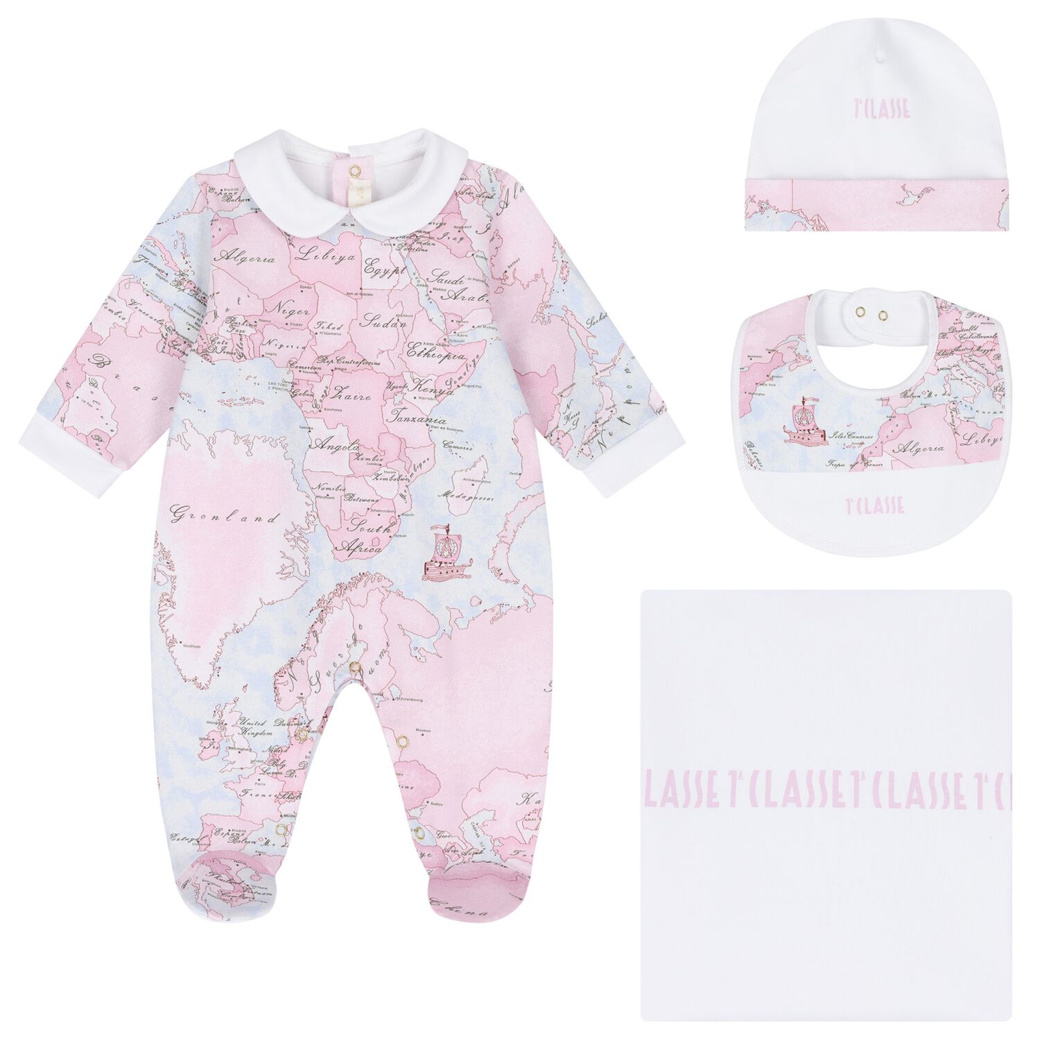 Baby Girls White & Pink Geo Map Babygrow Gift Set, 3, hi-res