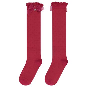 Girls Red Bow Knitted Socks