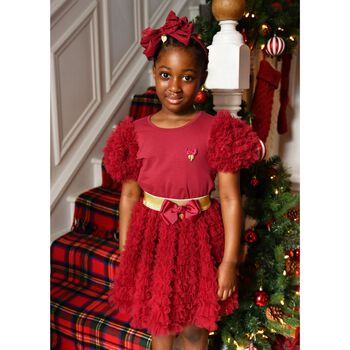 Girls Burgundy Tulle Sleeve T-Shirt