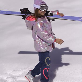Girls Pink Logo Iridescent Puffer Jacket