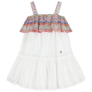 Girls White Zigzag Ruffle Dress