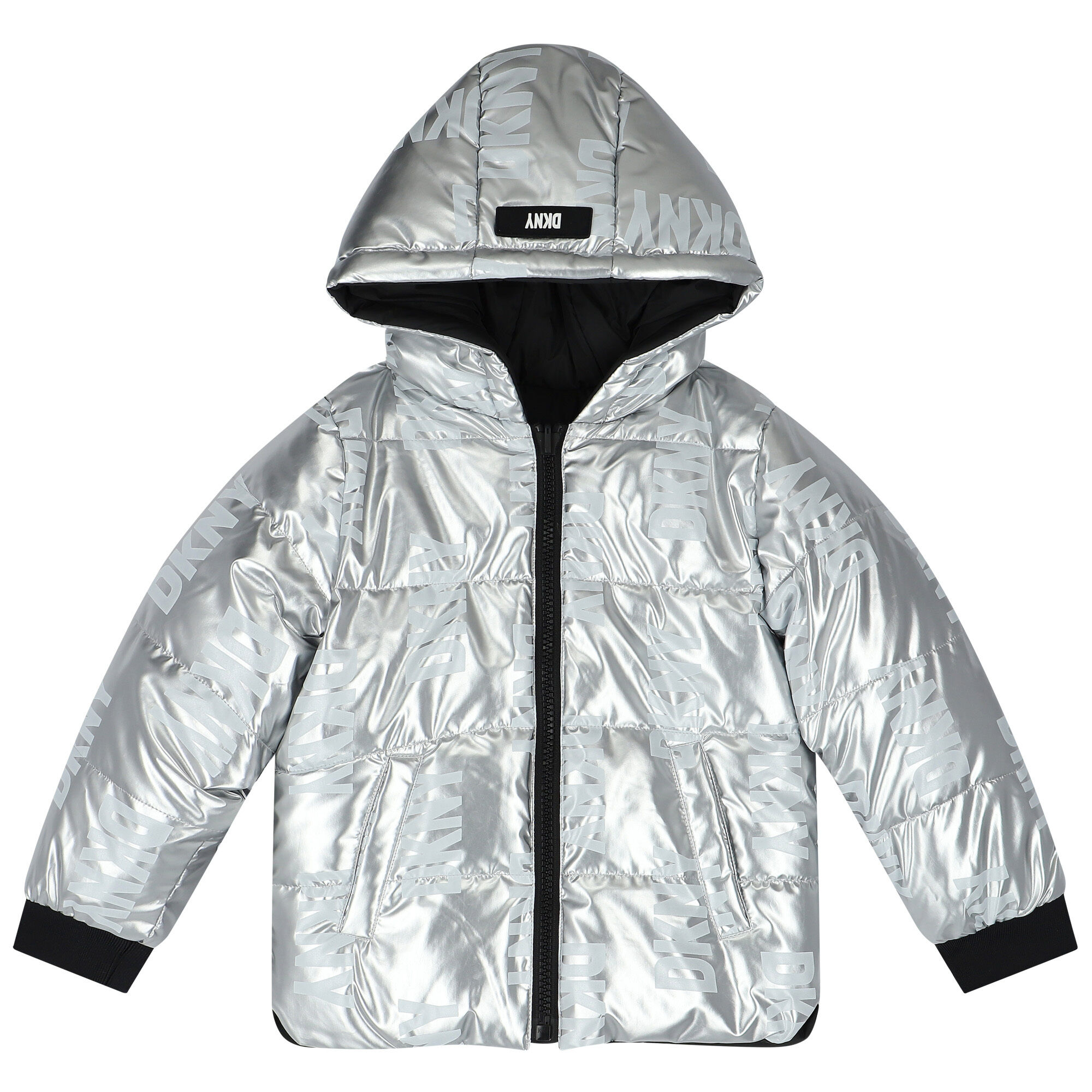 Dkny silver puffer jacket top