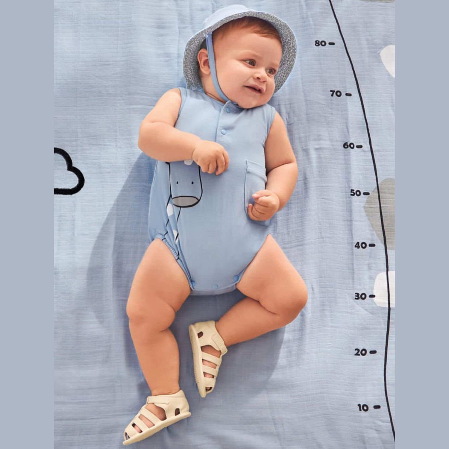 Baby Boys Blue Romper & Hat Set, 1, hi-res