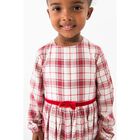 Girls White & Red Tartan Dress, 1, hi-res