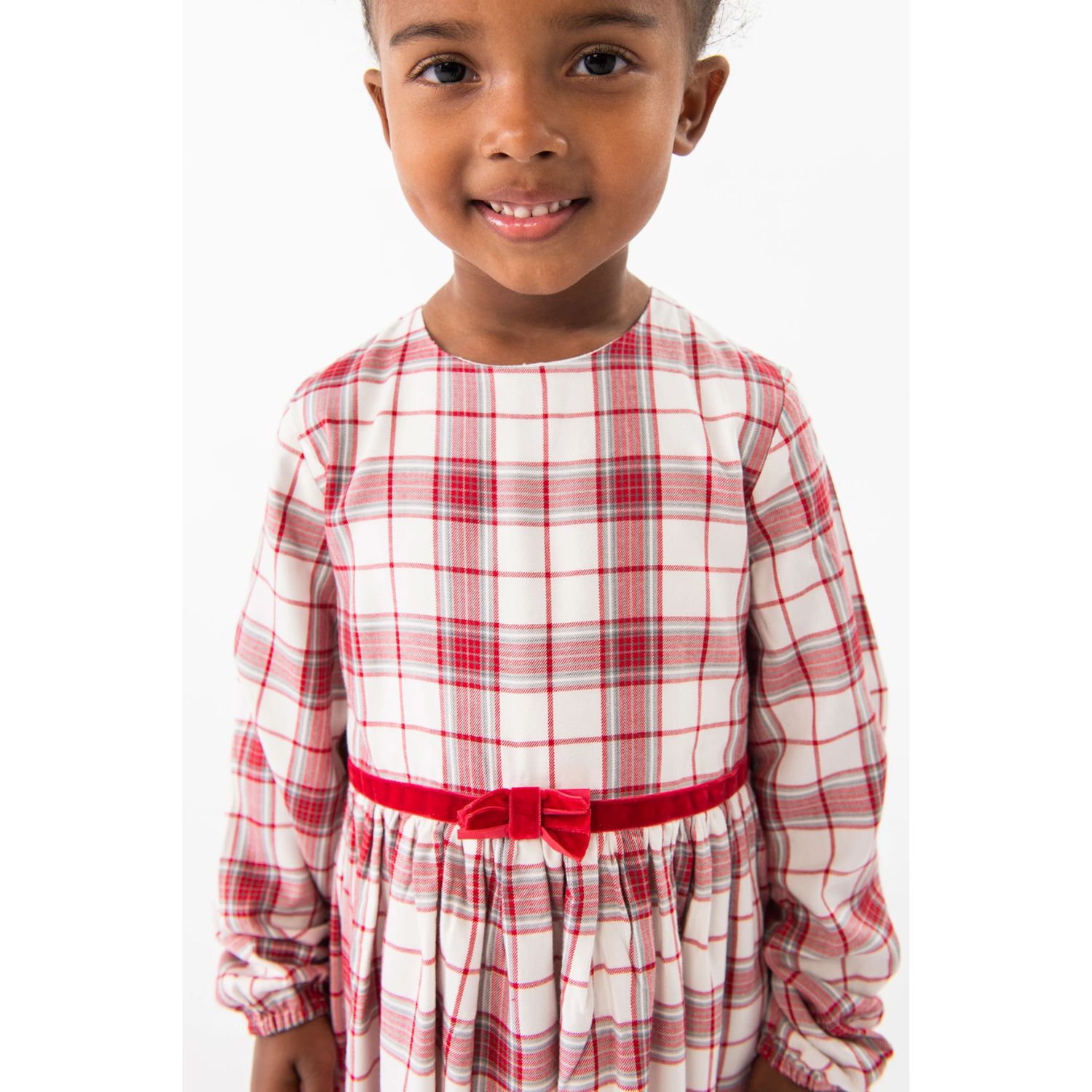 Girls White & Red Tartan Dress, 1, hi-res
