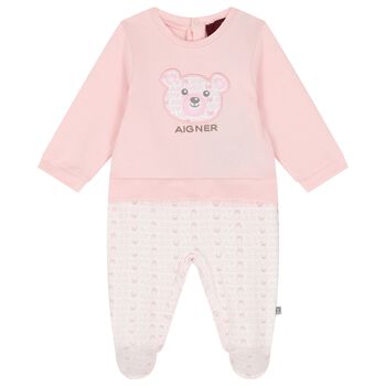 Baby Girls White & Pink Teddy Bear Babygrow