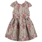 Girls Beige Jacquard Dress, 1, hi-res