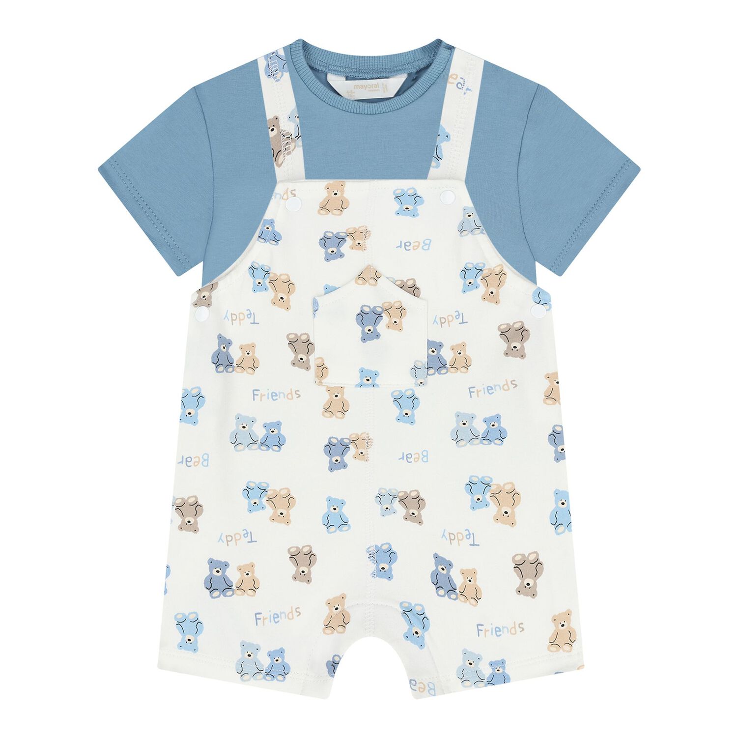 Baby Boys Blue & White Dungaree Set, 2, hi-res