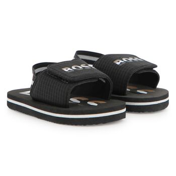 Boys Black Logo Sandals 